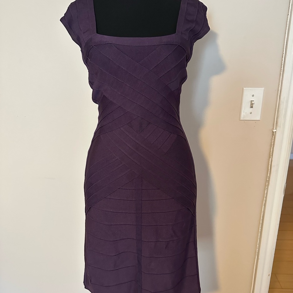 Herve Leger Deep Purple Bandage Midi Dress